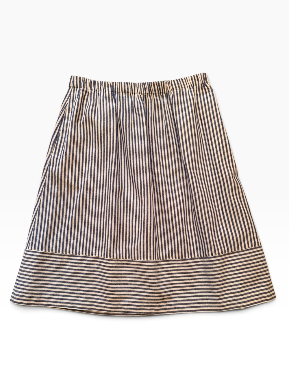 J. Crew Factory Blue/White Striped Cotton/Linen A-Line Skirt S